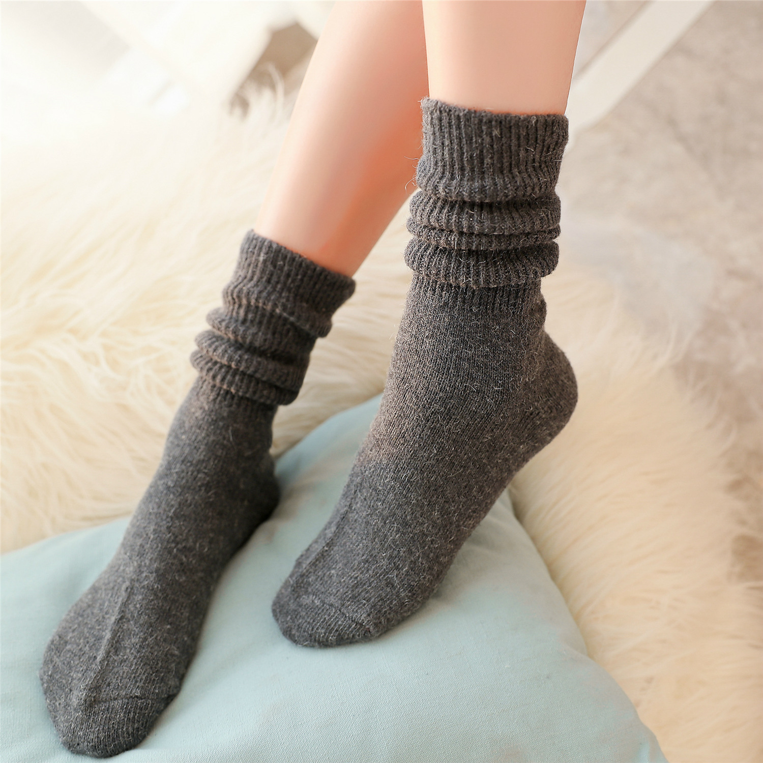 Rabbit Wool Slouch Socks Autumn Winter Fine Bars Female Thick Warm Socks